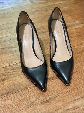 Coach Black Leather Pointed Toe Heels